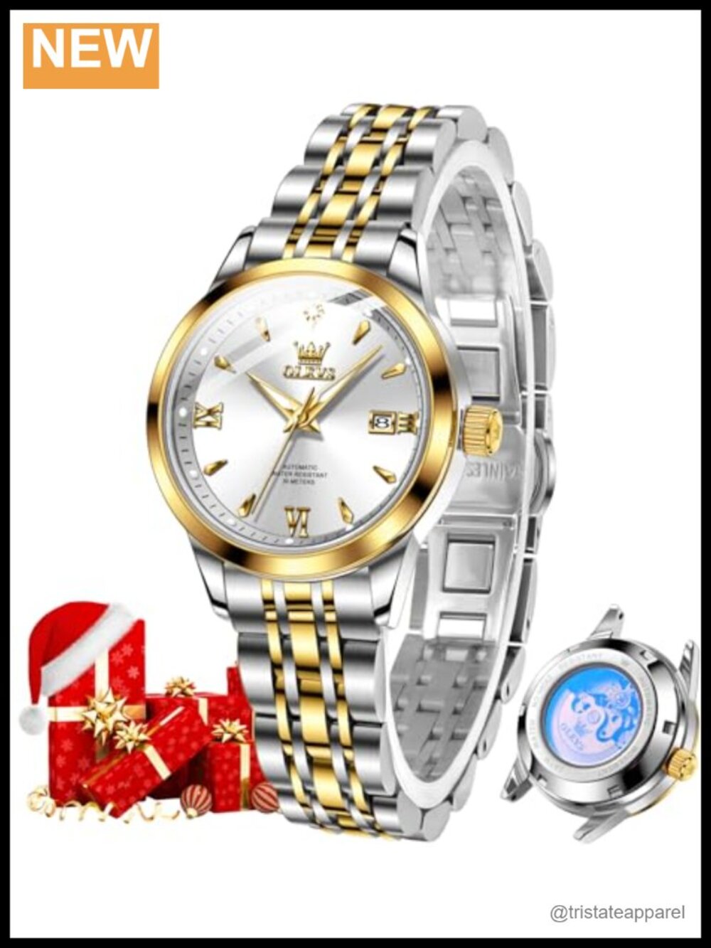 Womens Automatic Watch Diamond Indices Date Two Tone Bracelet Luxury